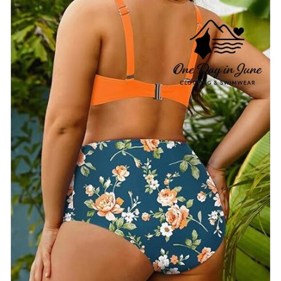Yonique Plus Size Cross Front High Waist Bikini Swimsuit Size 12W - Picture 2 of 7